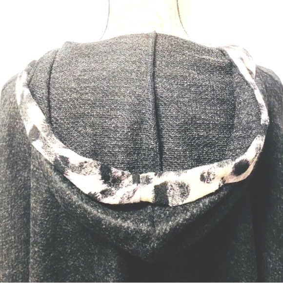 Open Black/Gray Blend Jacket Animal Print Trim with Hood Front Chest Pockets NWT - Picture 11 of 16